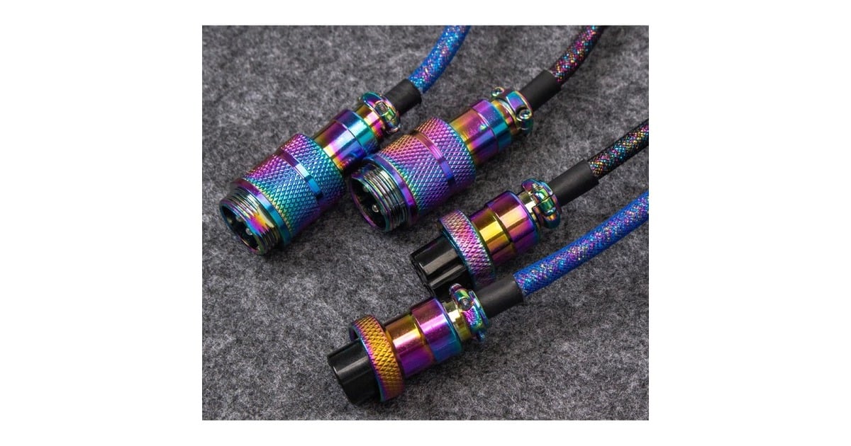 KeychronPremium Coiled Aviator Cable - Rainbow Plated Blue, Angled kabel  (Blauw, 1,08 meter)
