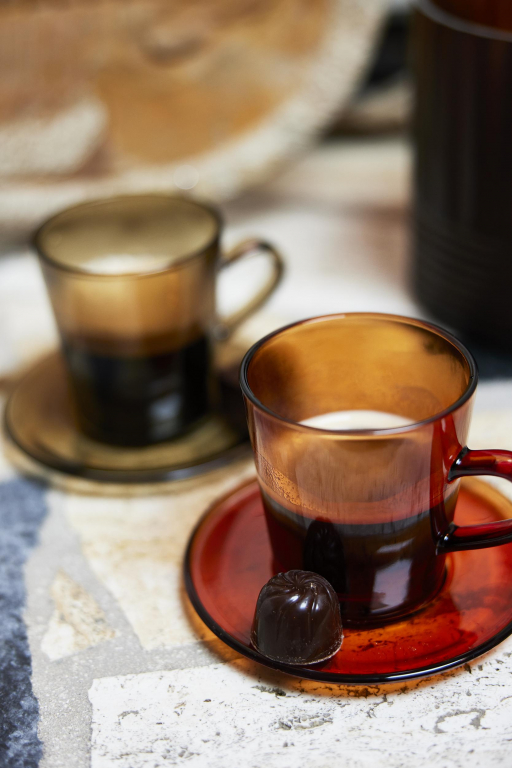 HKliving 70's Glassware koffie mok onderzetter set van 4 mud brown