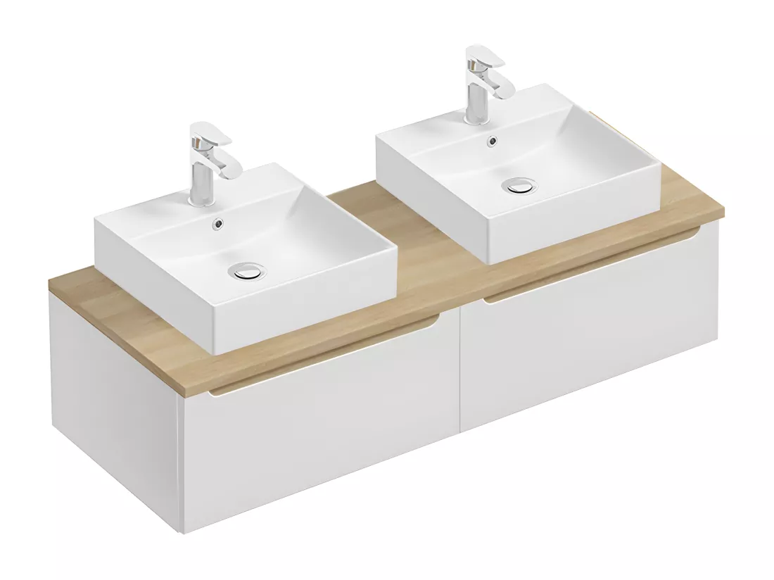 Meuble double vasque 120cm 2 tiroirs Livia Blanc et Bois
