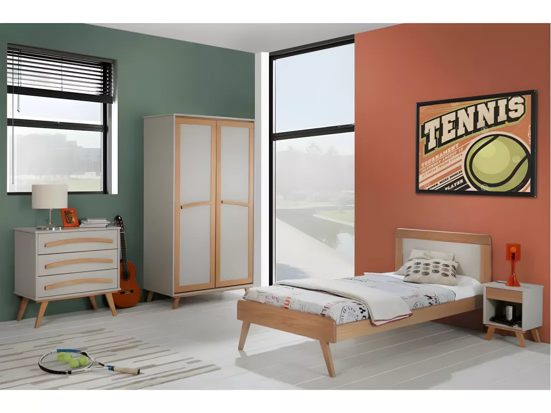 Chambre enfant complète (90*190) Bois massif Lin - COSETTE