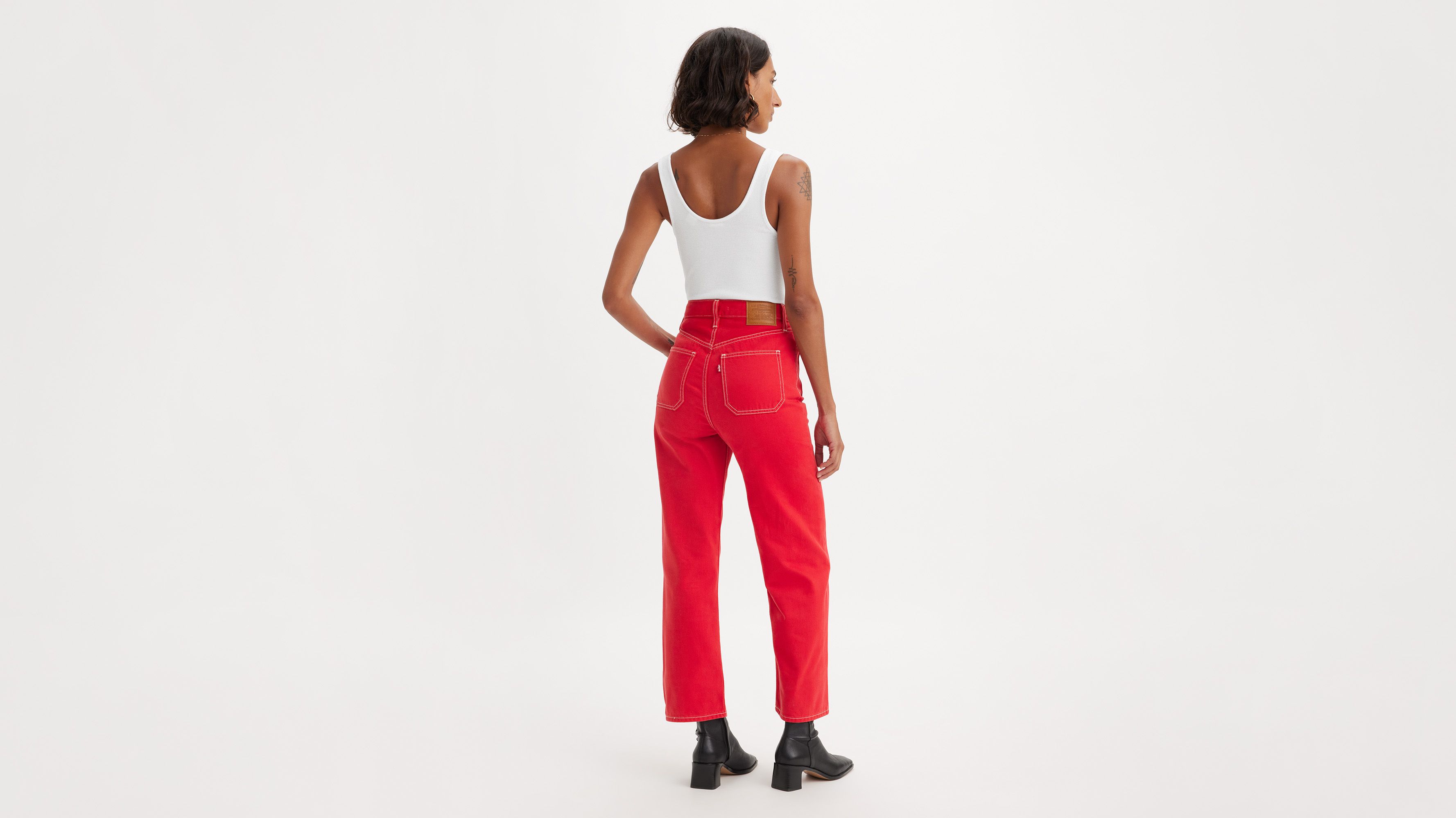 Jean Ribcage poche plaquée Straight - Script Red - Rouge
