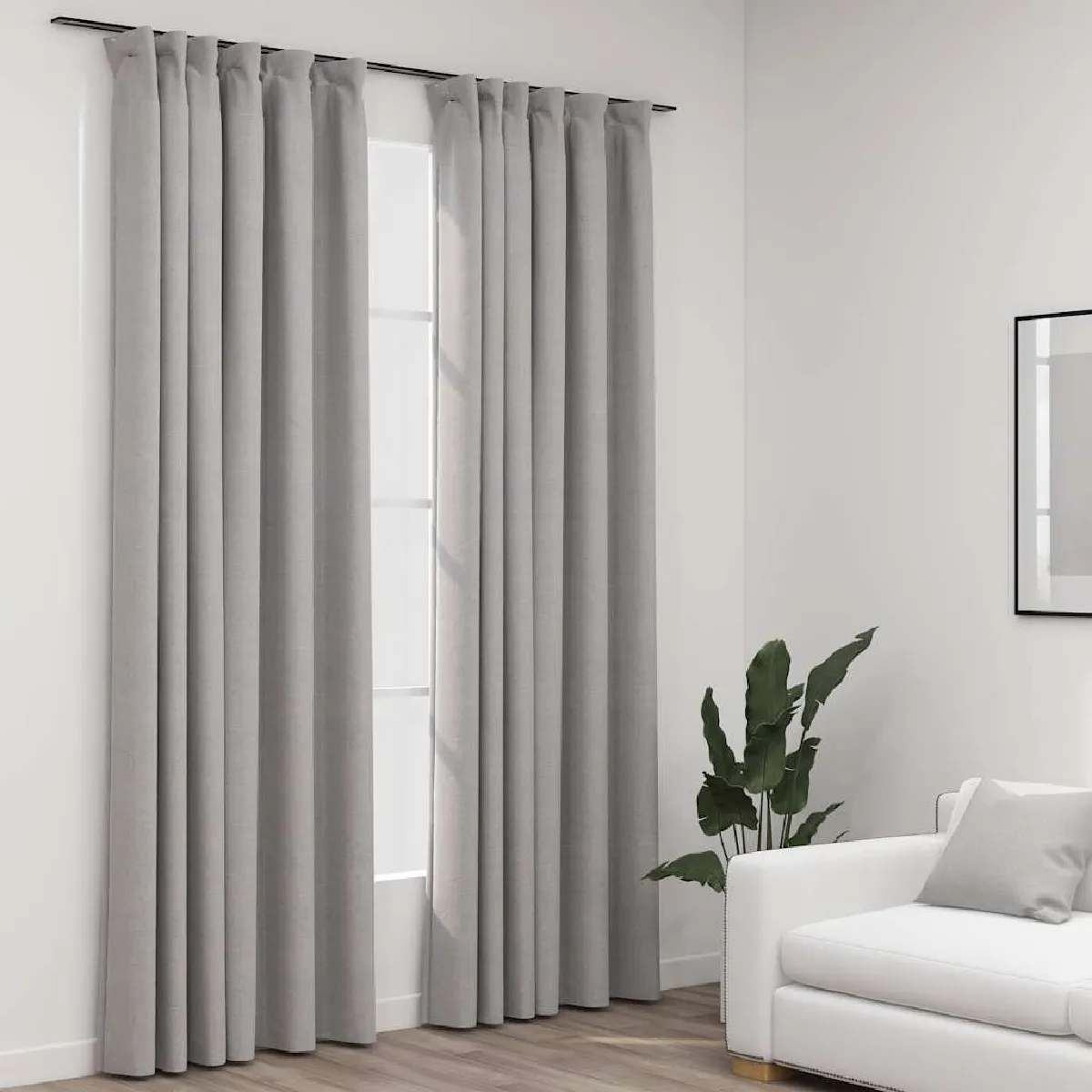 vidaXL Rideaux Occultants Aspect Lin Gris