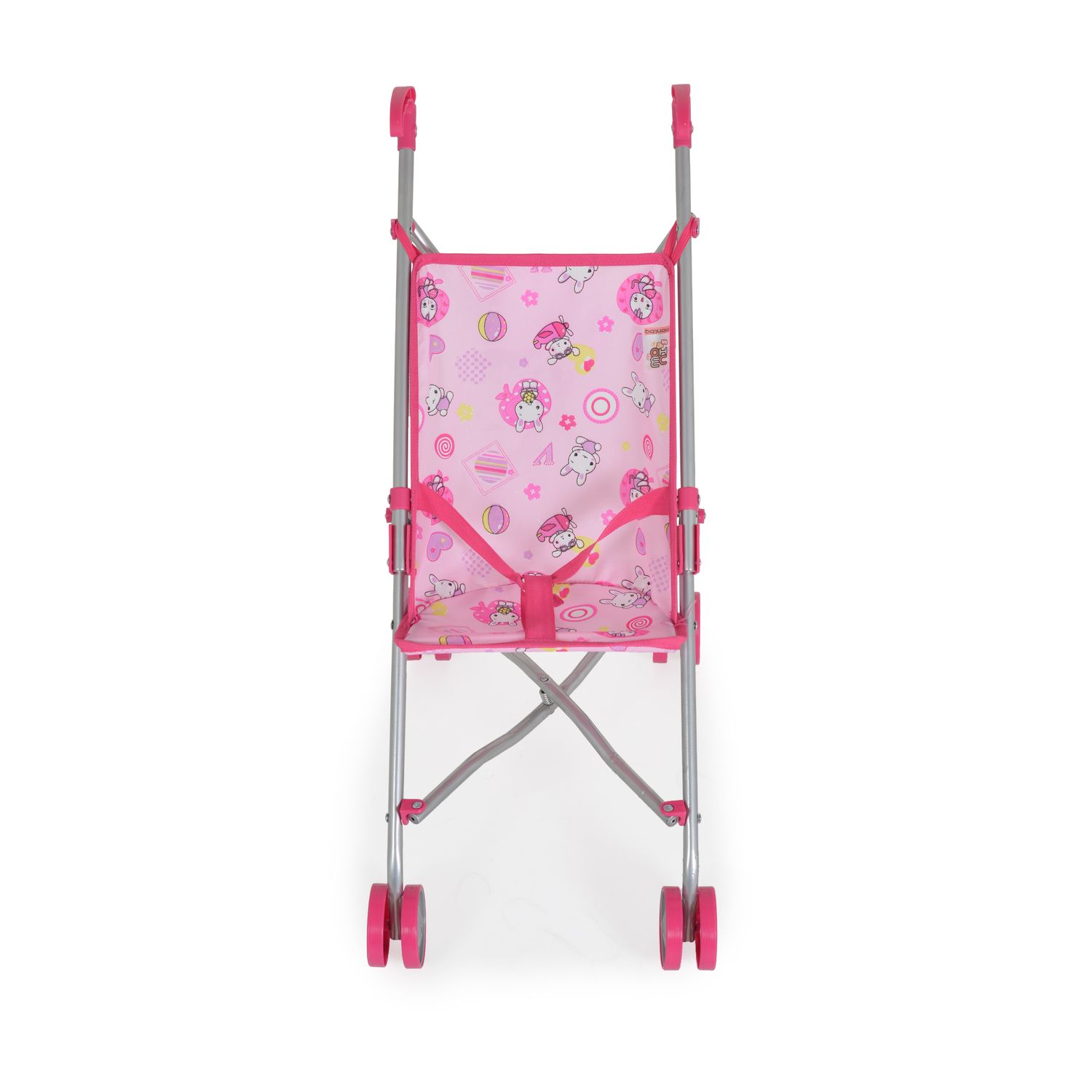 Moni Puppenwagen Kaya S9302 rosa Hasenmotiv mit Doppelräder, Schiebehöhe 55 cm rosa