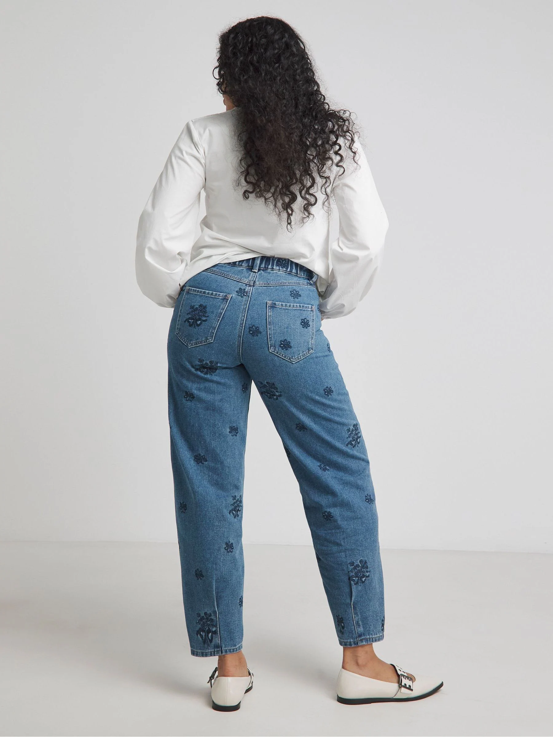 Simply Be Embroidered Barrel Leg 100% Cotton Jeans