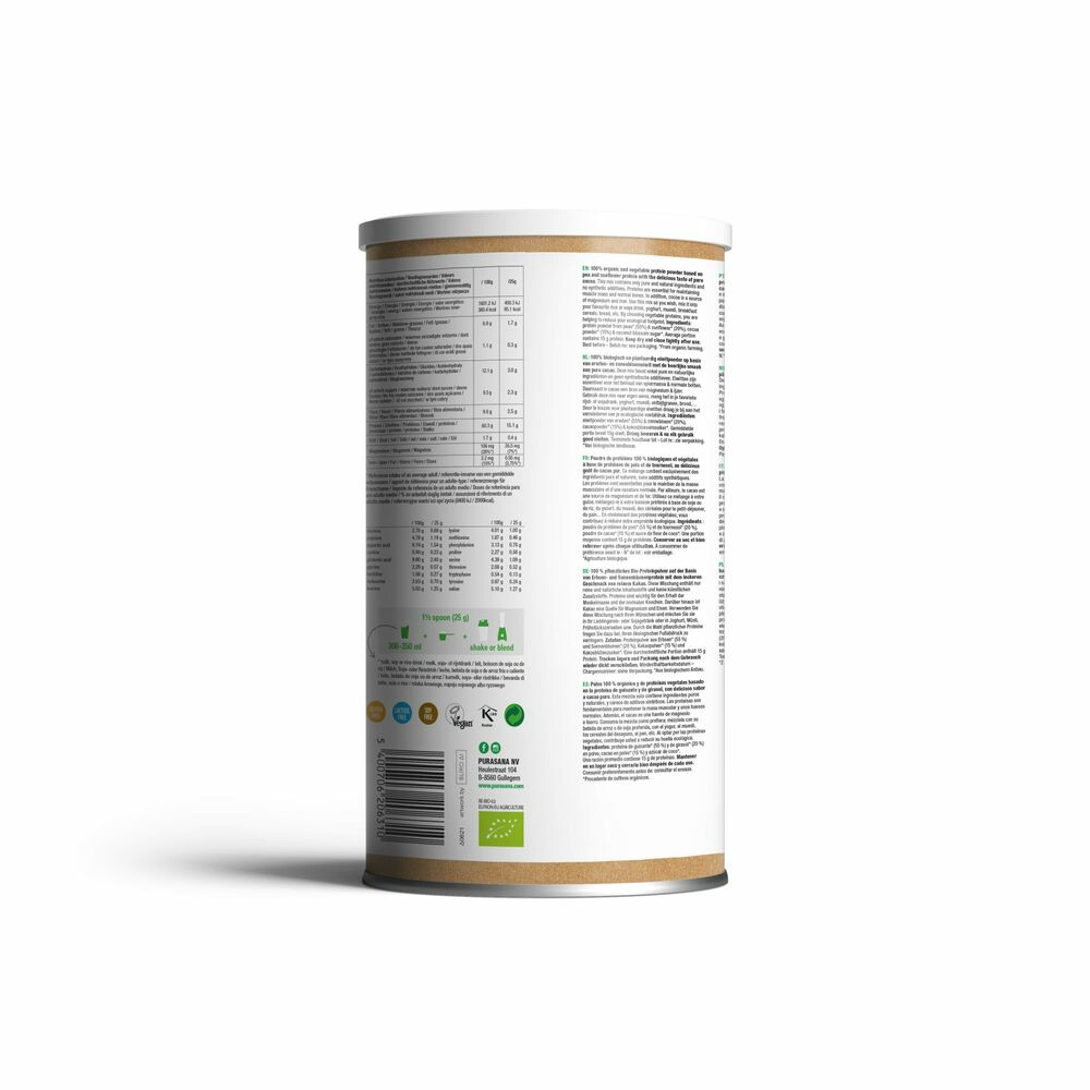 Purasana Vegan Erwt & Zonnebloem Proteine Mix Cacao BIO 400 gr