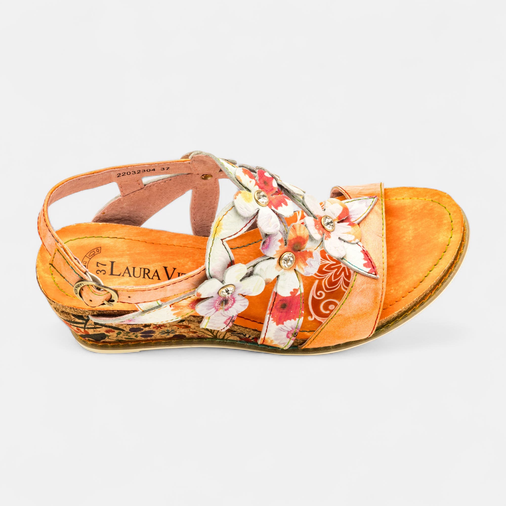 Sandales à talon compensé Femme en cuir orange