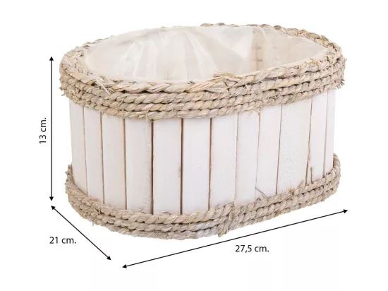 Panier en bois et corde blanc 27x21x14/30h