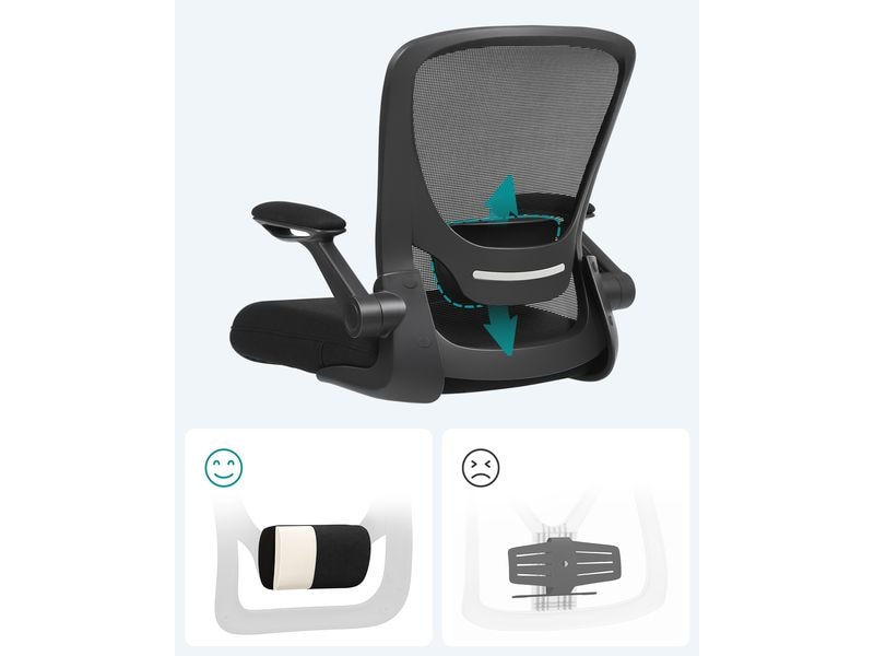 Songmics Bürostuhl mit klappbaren Armlehnen, Schwarz Ergonomischer Bürostuhl