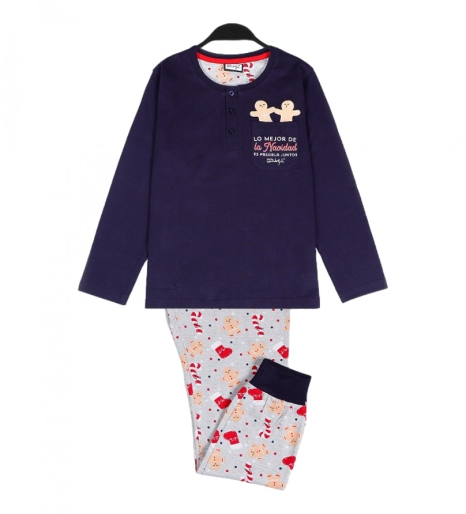 Pijama de Natal Aznar Innova de manga comprida azul marinho