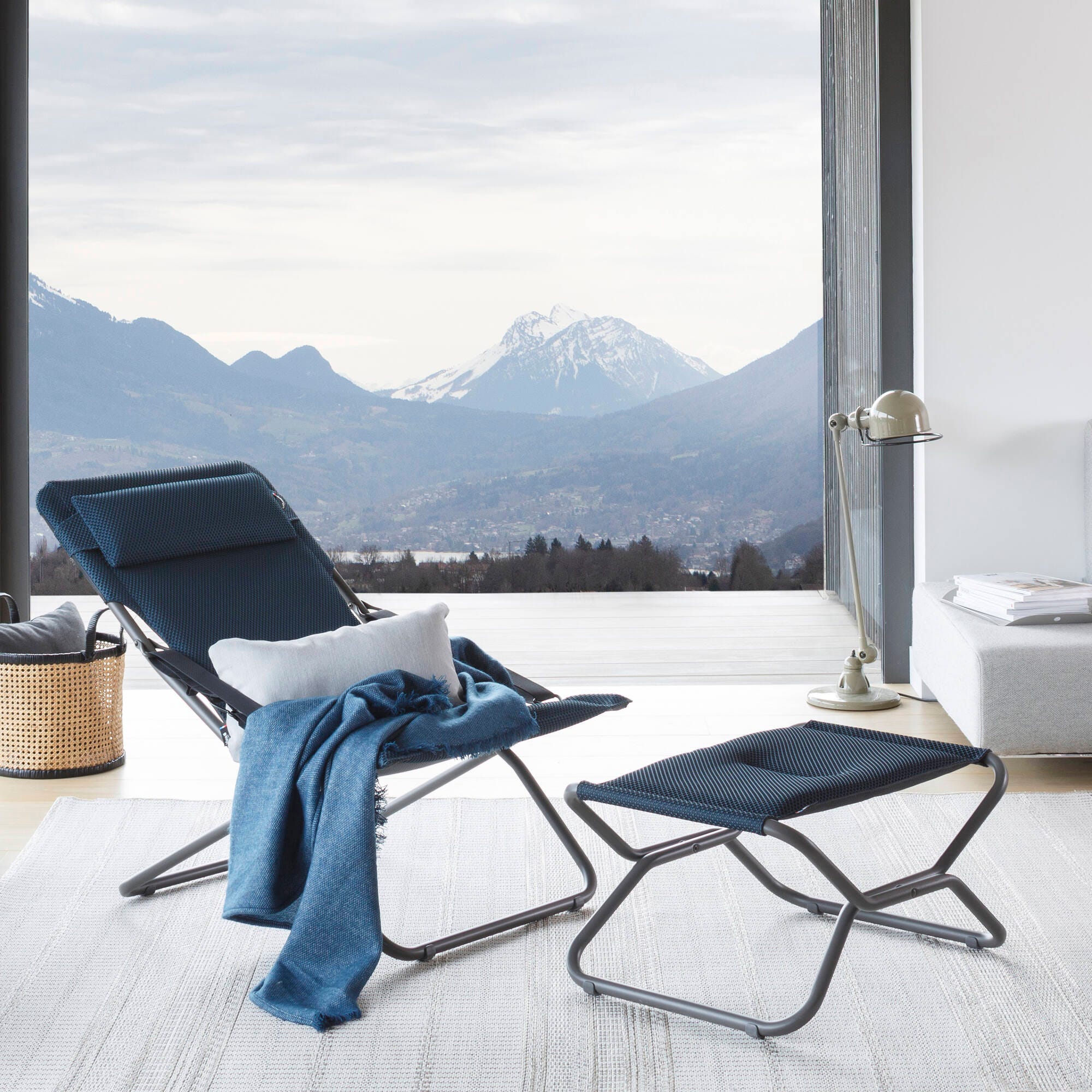 Set Liegestuhl und Fußauflage Transabed BeComfort® Bleu Encre