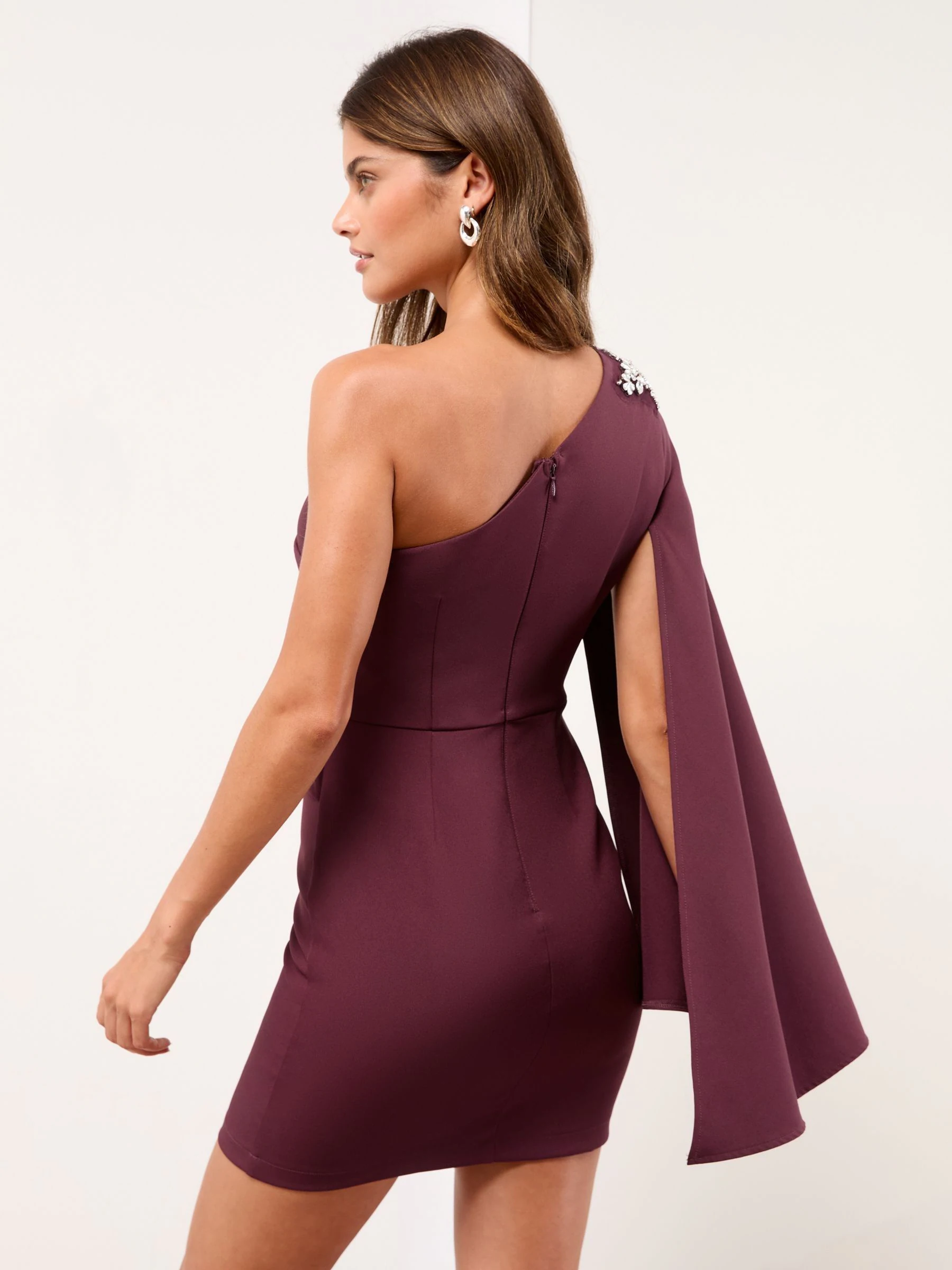 Lipsy Embellished Cape One Shoulder Mini Shift Dress