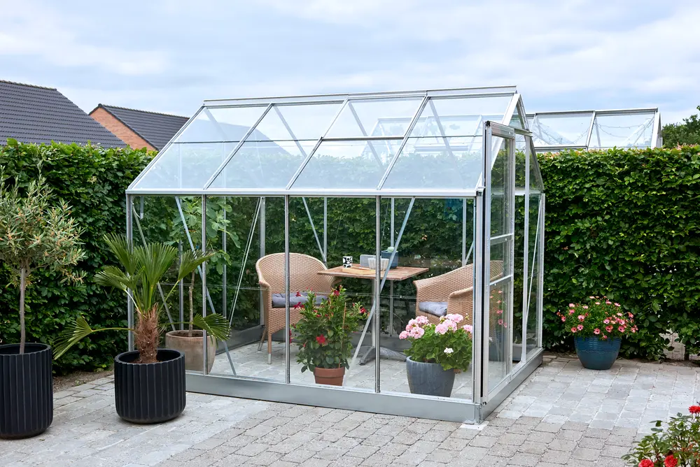Halls Drivhus Popular 86 med glas og fundament - alu