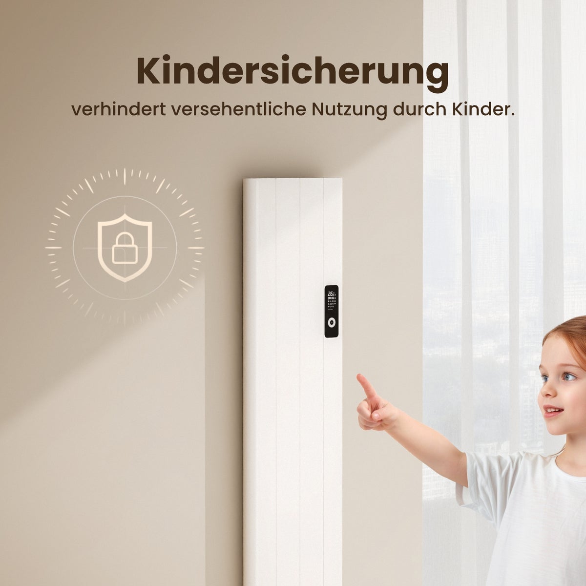 EMKE Elektrische Radiator 1000W Platte Radiator Aluminium Wandmontage, LCD-scherm Timerfunctie Elektrische Verwarming Oververhittingsbeveiliging Wit
