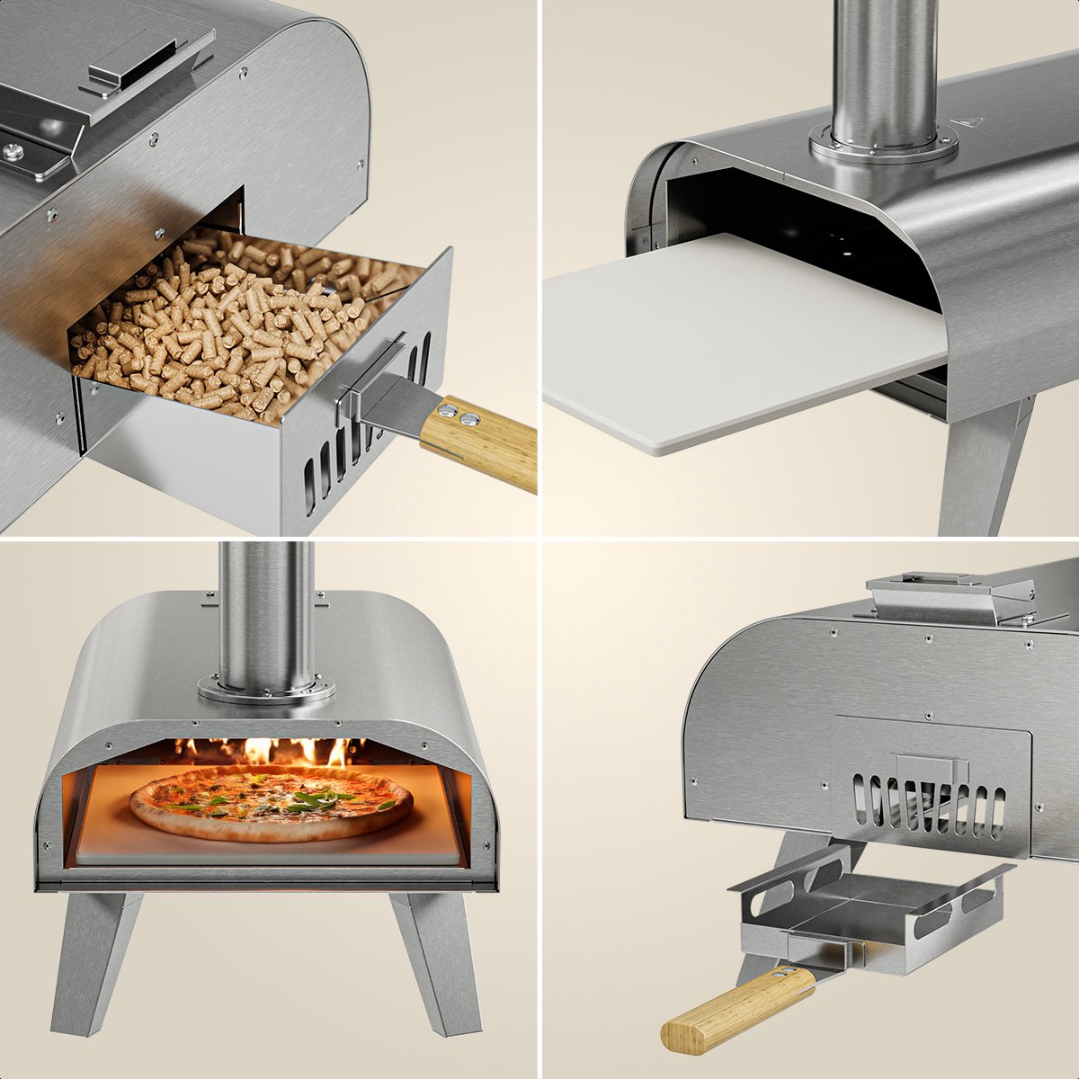 KitchenBrothers RVS Pizza Oven met beschermhoes