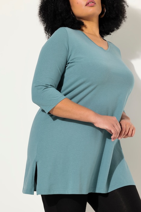 Longshirt, A-Linie, V-Ausschnitt, 3/4-Arm