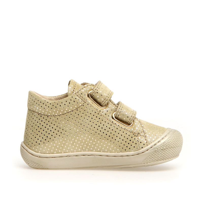 Naturino Naturino Cocoon Supersouple Velcros Suede Paille Points Argentés