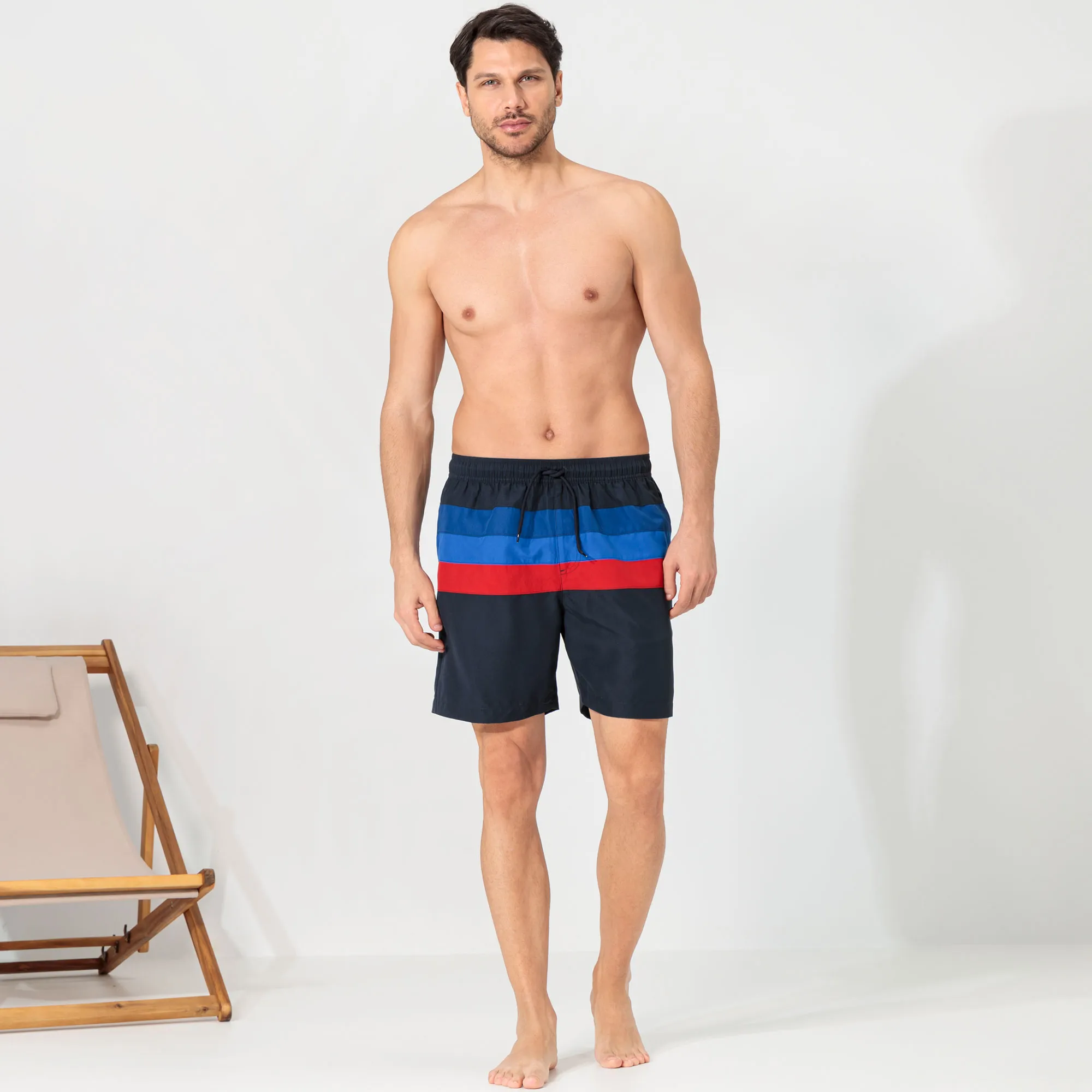 Herren-Badeshorts mit Kontrast-Streifen