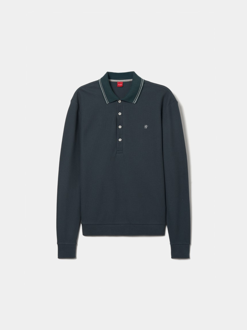 Polo manga comprida em pique regular fit