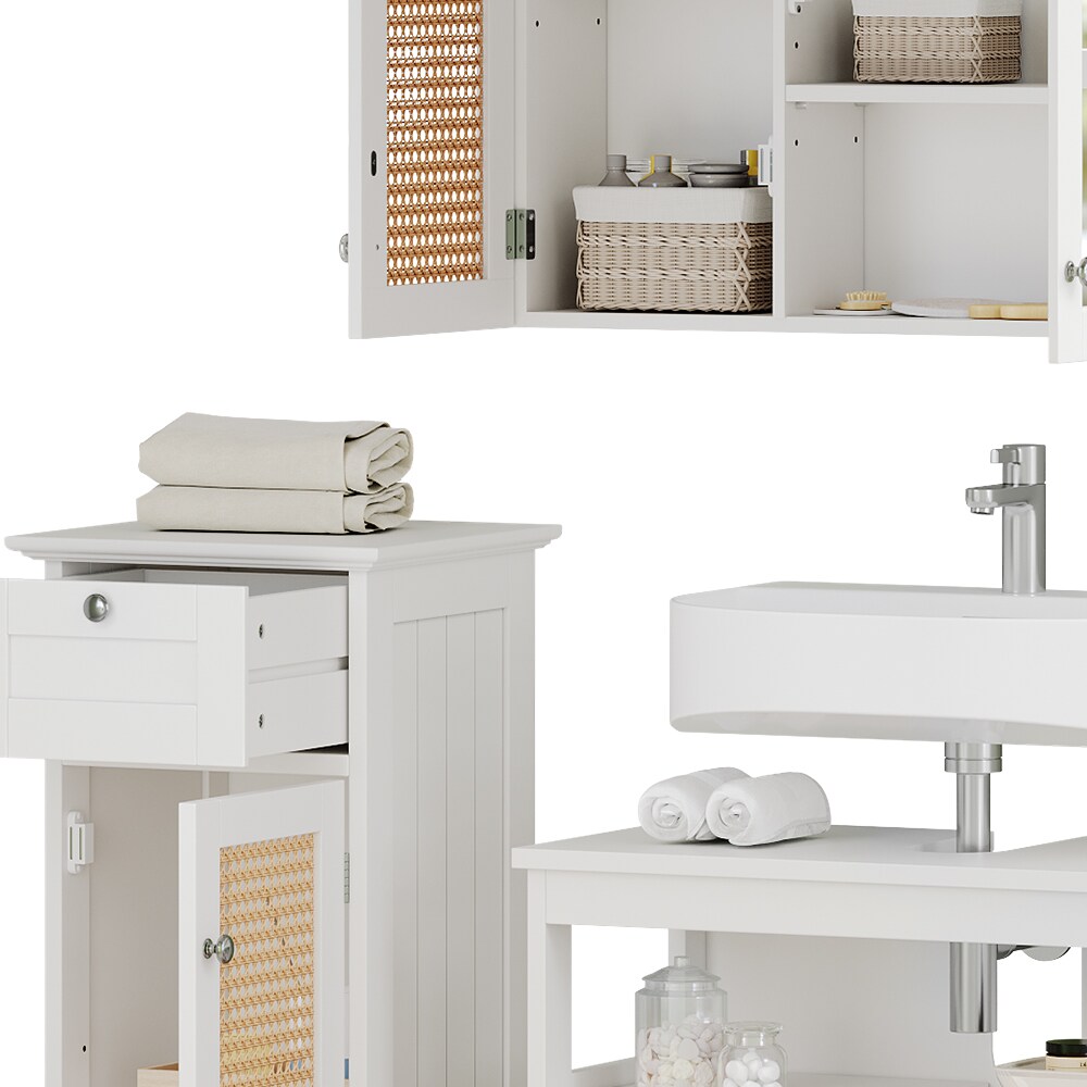Vicco Badmöbel-Set Rosario, Weiß, moderne Serie, Badezimmer, dekorative Front, Spiegelschrank, Waschtischunterschrank, Midischrank