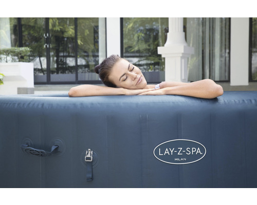 Bestway® LAY-Z-SPA® WiFi Milan AirJet Plus™ opblaasbare hottub met 140 luchtjets, geïntegreerd verwarmingssysteem, multifunctionele pomp en app-bediening, blauw