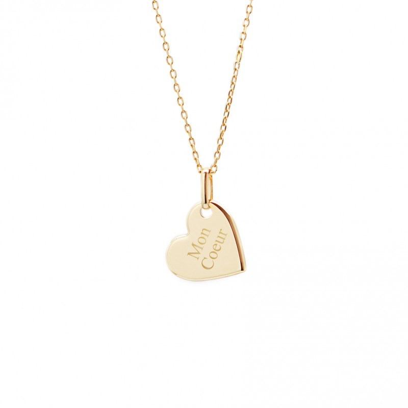 Collier petit coeur plaqué or enfant - gravure MON COEUR
