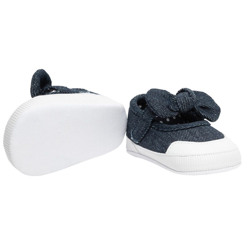 Toiles effet jeans à scratch et noeud pour bébé fille - Bleu marine