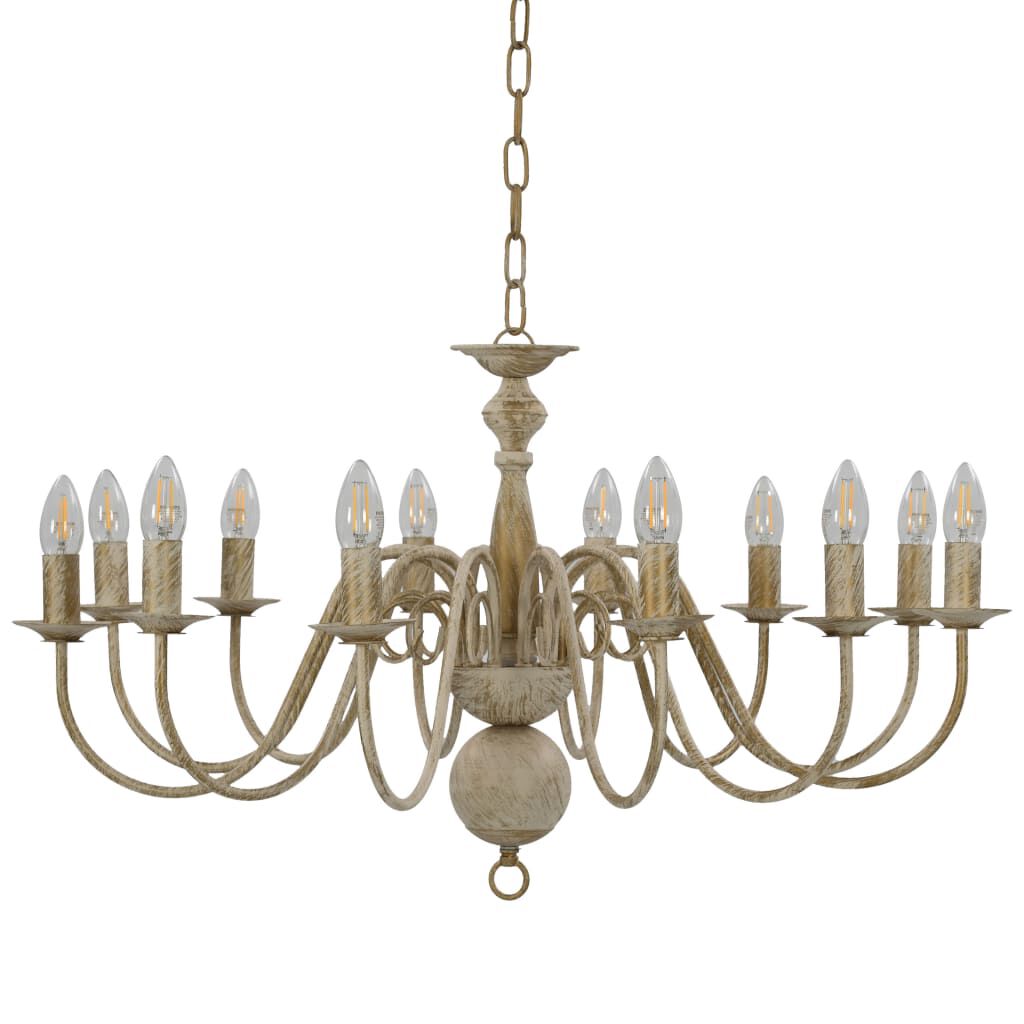 vidaXL Kroonluchter, antiek wit, 12 E14-lampen