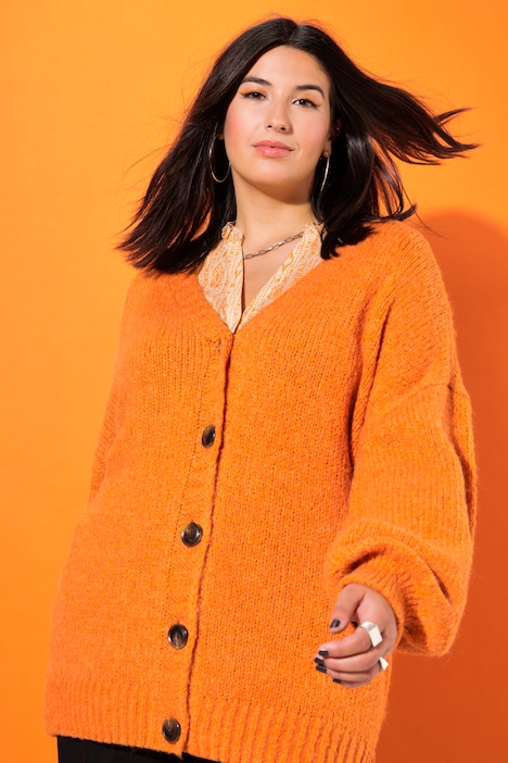 Strickjacke, oversized, V-Ausschnitt