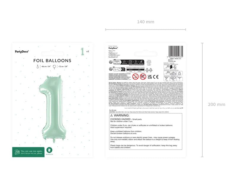 1 Jaar Cijfer Ballon Mintgroen 72cm