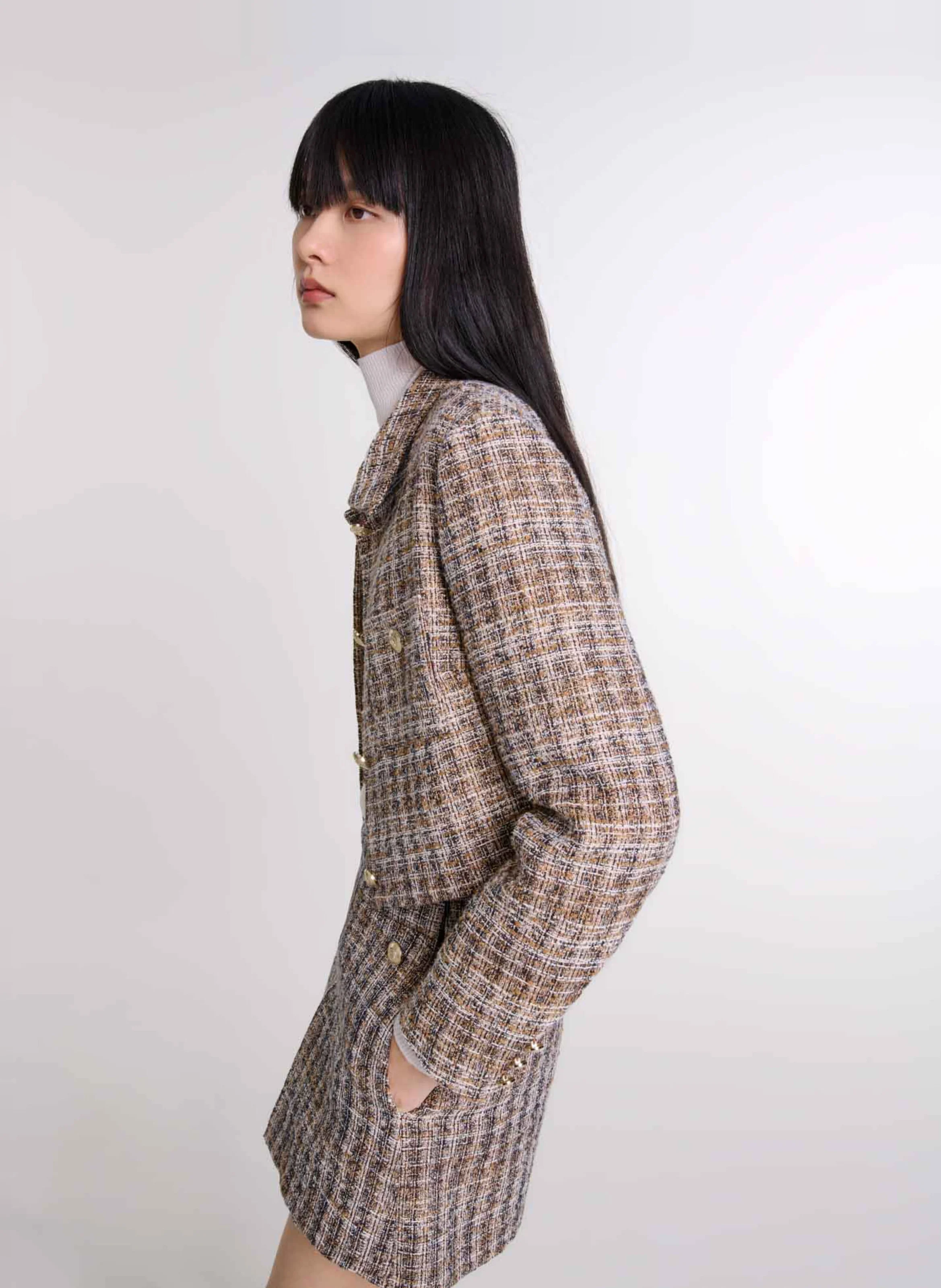Veste col classique en coton mélangé | Marron