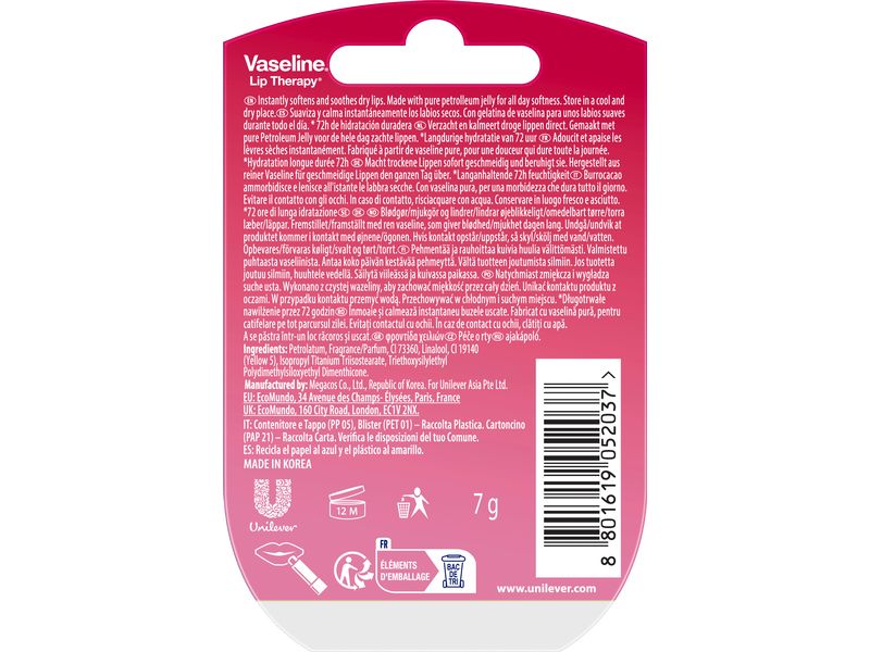 Vaseline Lippenpomade Rosy Mini 7 g Lippenbalsam mit zartrosa Farbe