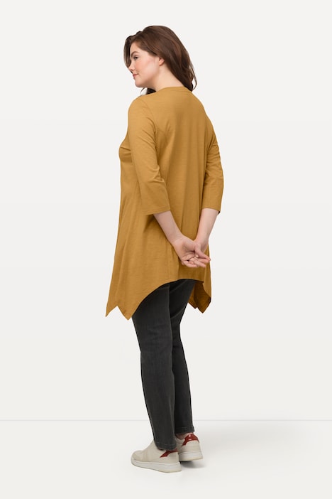 Shirt, Zipfelsaum, V-Ausschnitt, 3/4-Arm, Biobaumwolle