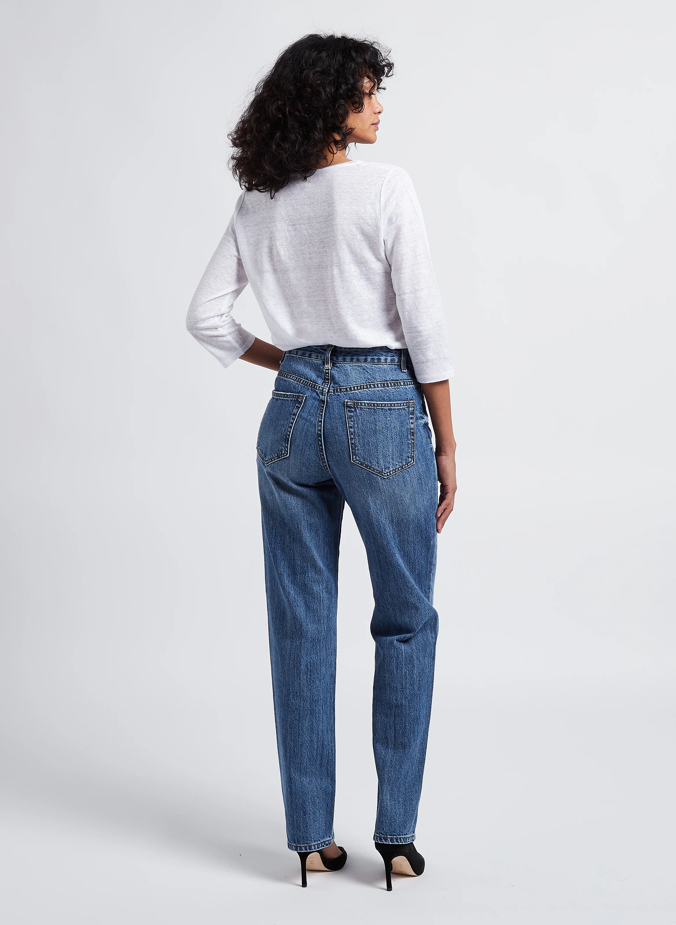 JOLINE - Jean taille haute droit en coton | Bleu