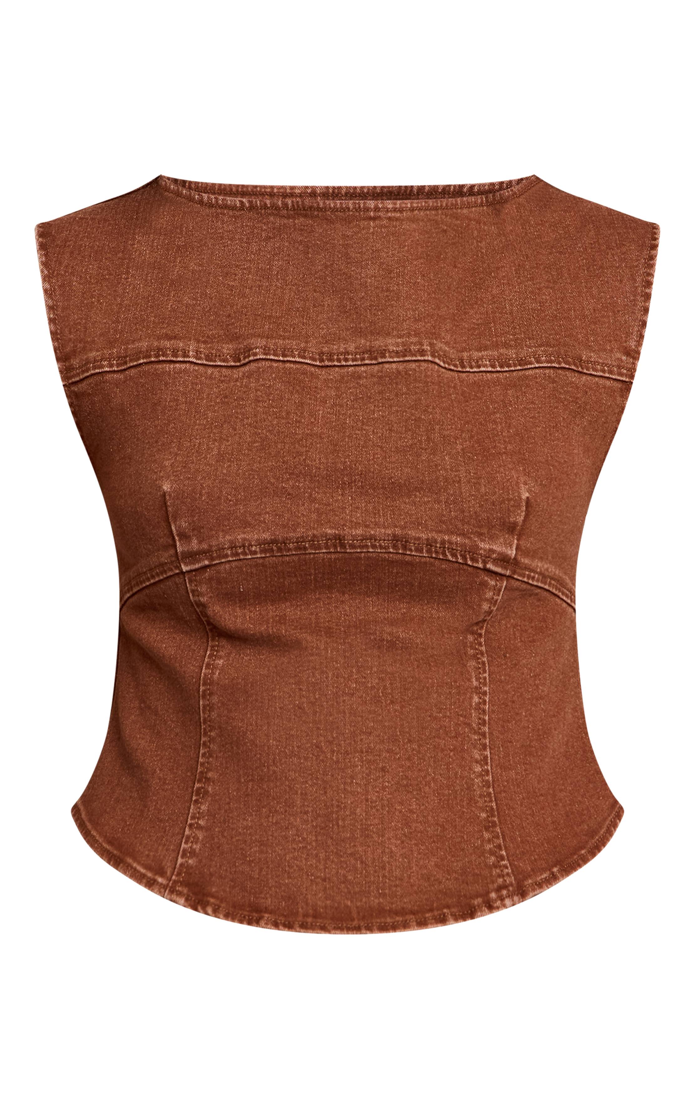 Marron Top Corset En Denim À Encolure Bateau