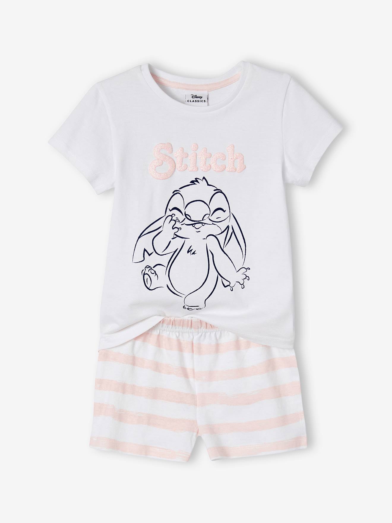 Pijama curto listrado rosa para meninas da DS® Stitch