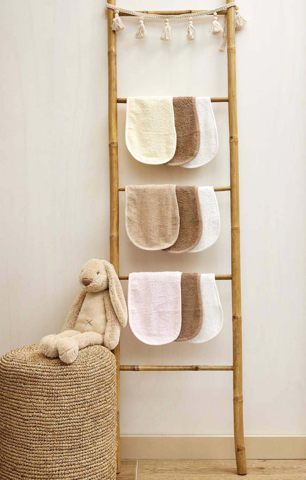 schoudermodel spuugdoekje Basic Badstof - set van 3 Offwhite/Soft Yellow/Toffee