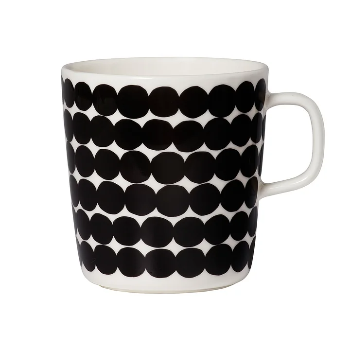 Marimekko - Oiva Räsymatto Becher mit Henkel 400 ml, weiss / schwarz