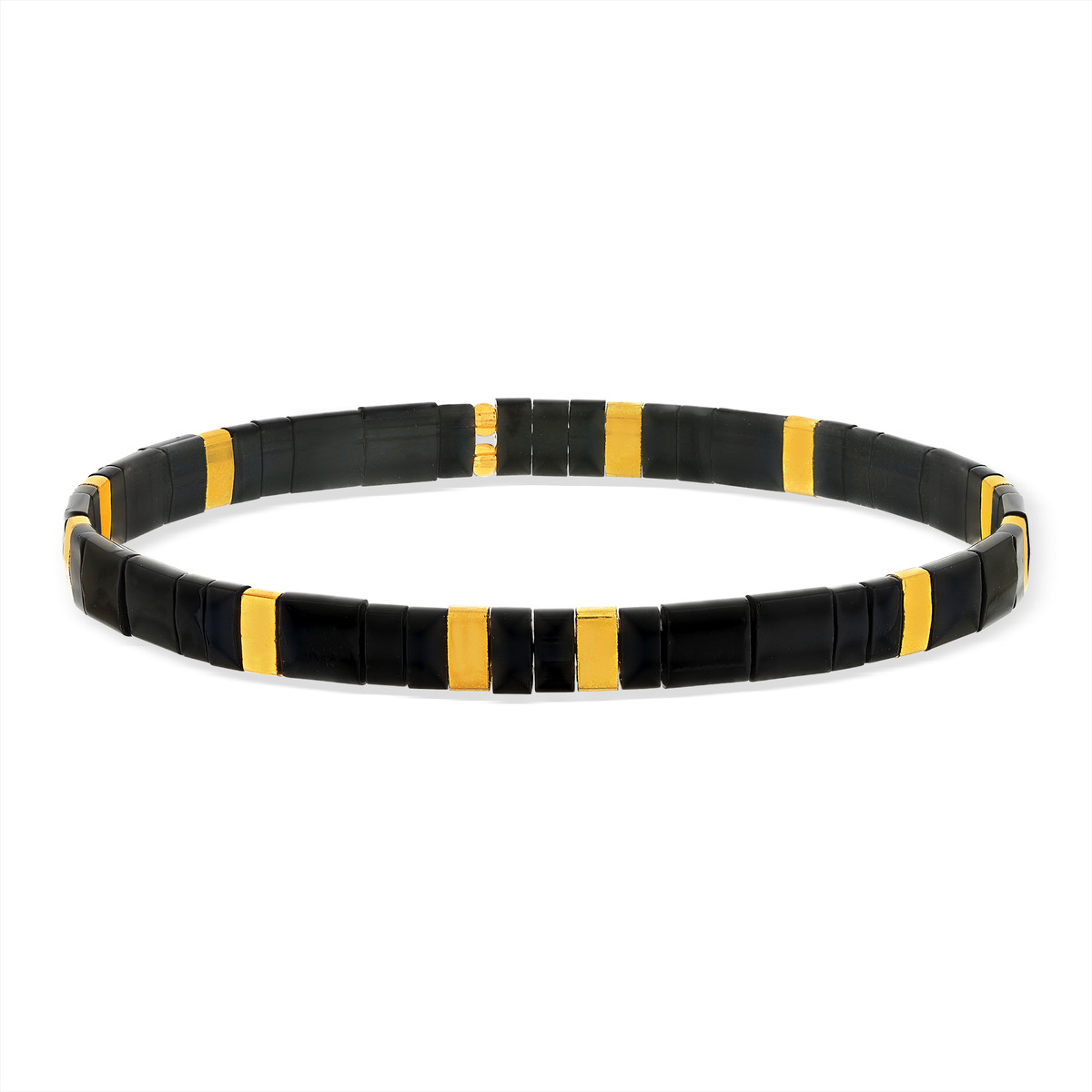 Bracelet élastique perles japonaises MIYUKI en verre émaillé ton noir et doré