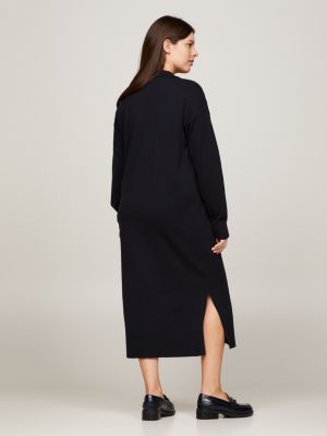 Vestido essencial de malha listrada com gola polo