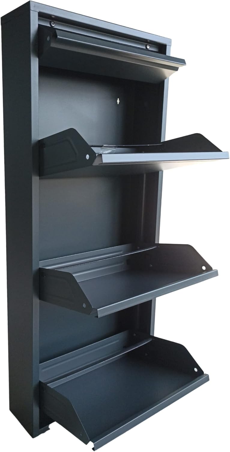 Schuhschrank Schmal Schuhregal Metall Schuhkipper mit Magnet Klappen Schuhablage Montiert und Wandmontage (Anthrazit, 3 Plus Klappen)