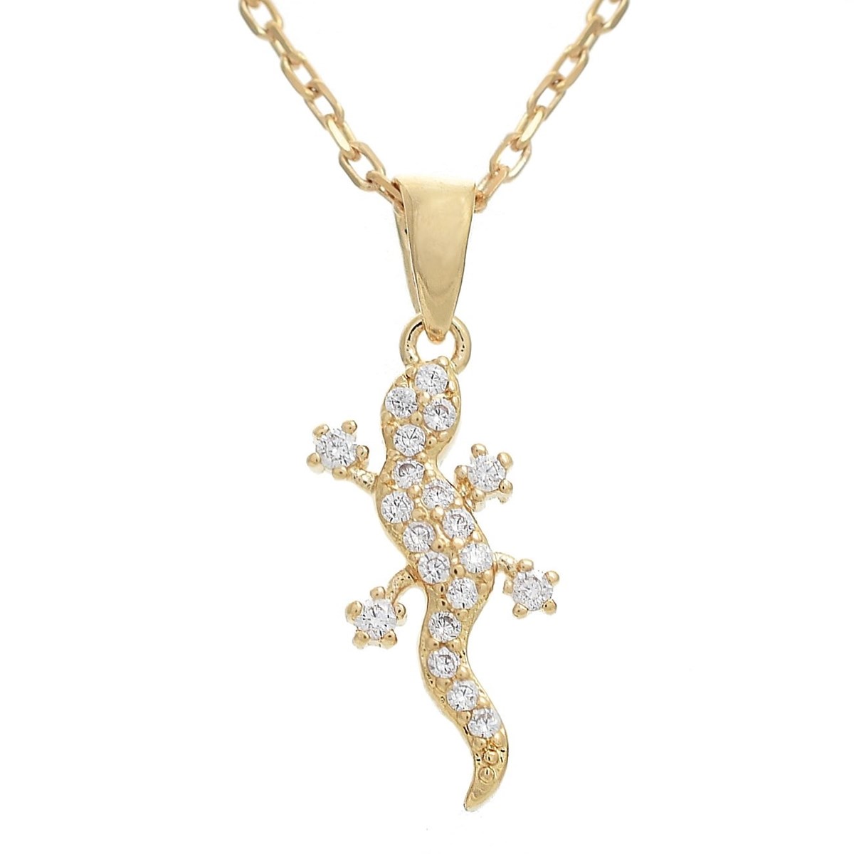 Collier salamandre lézard serti d'oxyde de zirconium Plaqué OR 750 3 microns