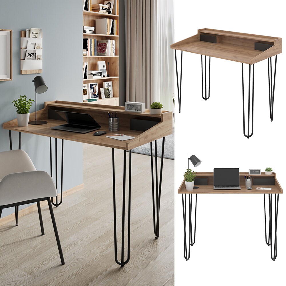 Vicco Schreibtisch Sannar Eiche Schwarz 110 x 60 cm mit Schubladen