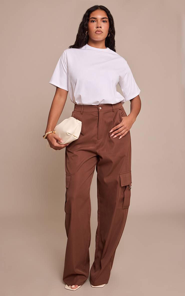 Light Brown Pantalon Cargo Taille Haute Jambes Larges Avec Boucles Shape