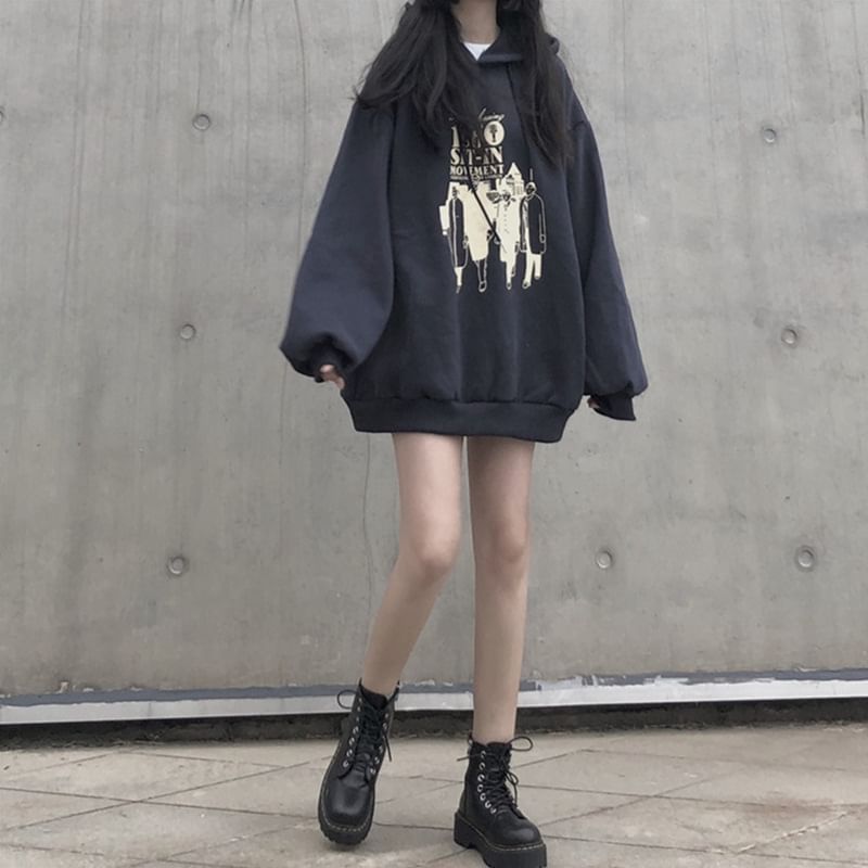 CRIBI - Oversized hoodie met trekkoord en grafische print