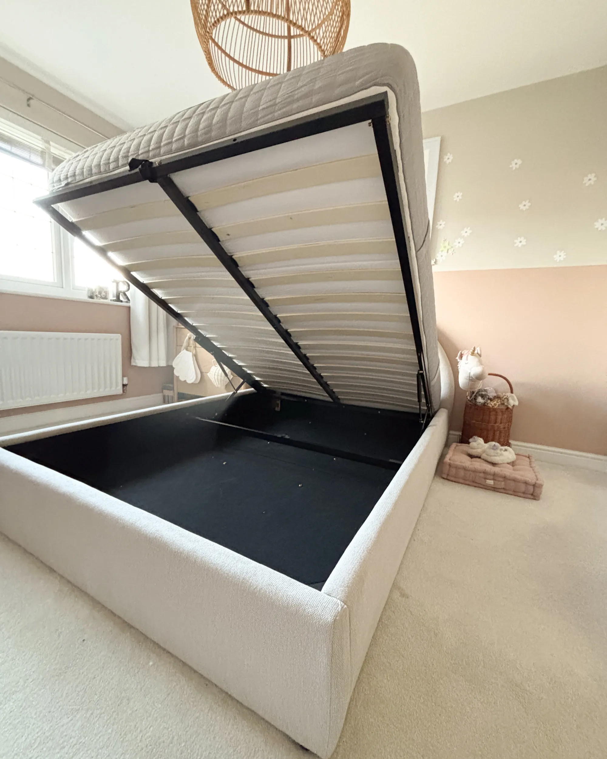 Bed met opbergruimte Stof MOUZON 140 x 200 cm Lichtbeige