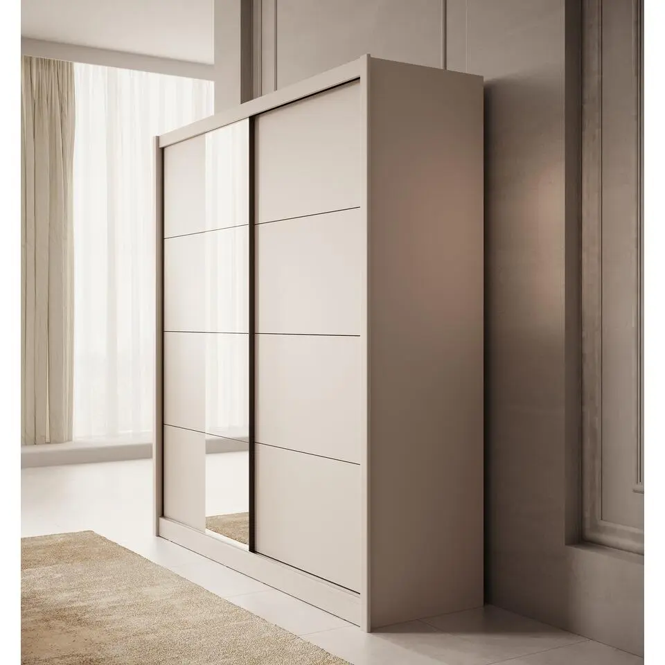 Meubella - Kledingkast Azul - Beige - 205 cm - Met spiegel
