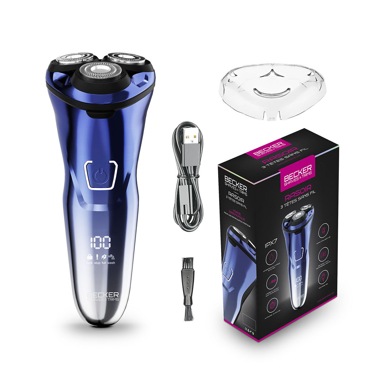 Becker Shaves & Trims Rasoir magnétique à trois lames waterproof bleu - 21x29.5x27.5 cm