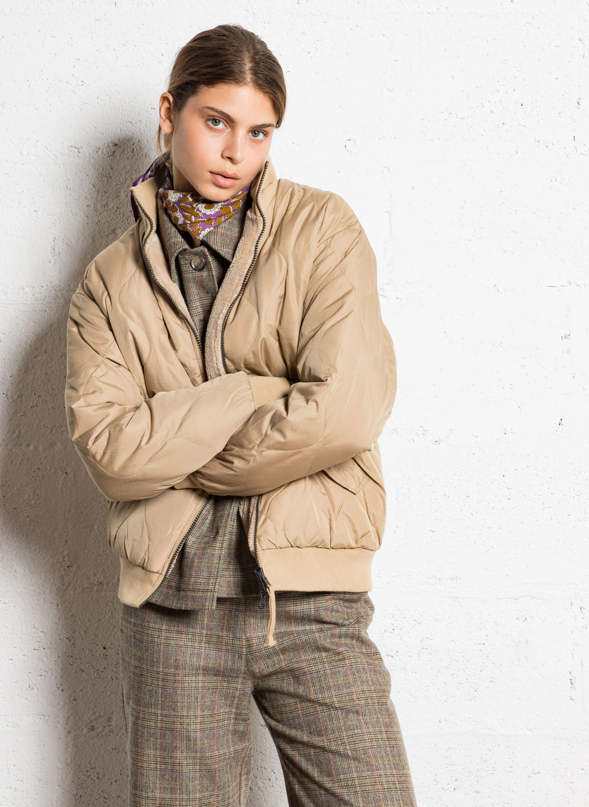 Veste droite réversible col montant | Beige