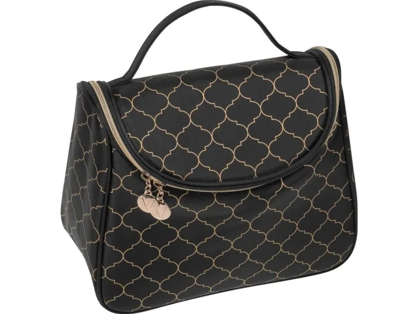 AURI_Art Deco cosmetic case with flap Black