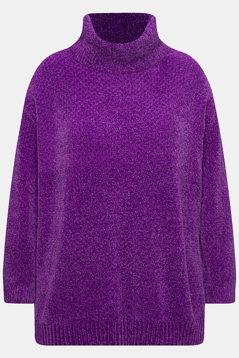 Chenille-Pullover, Oversized, Stehkragen, Langarm